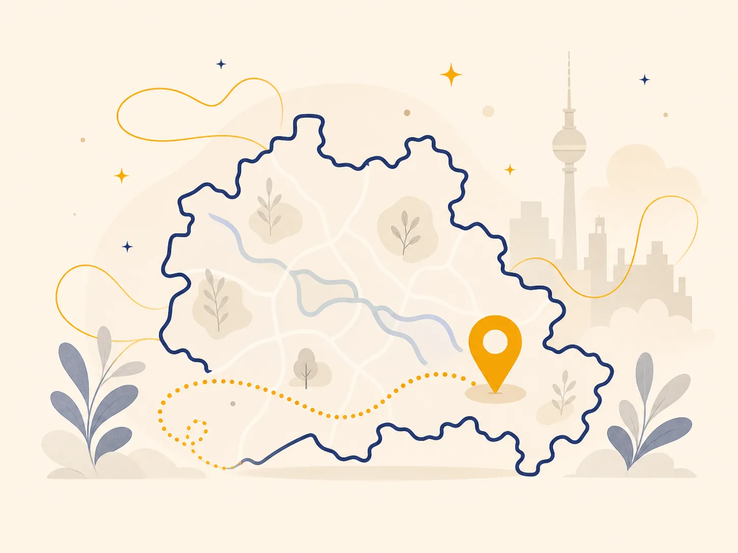 Illustration einer Berlin-Karte mit Standortmarkierung im Südosten